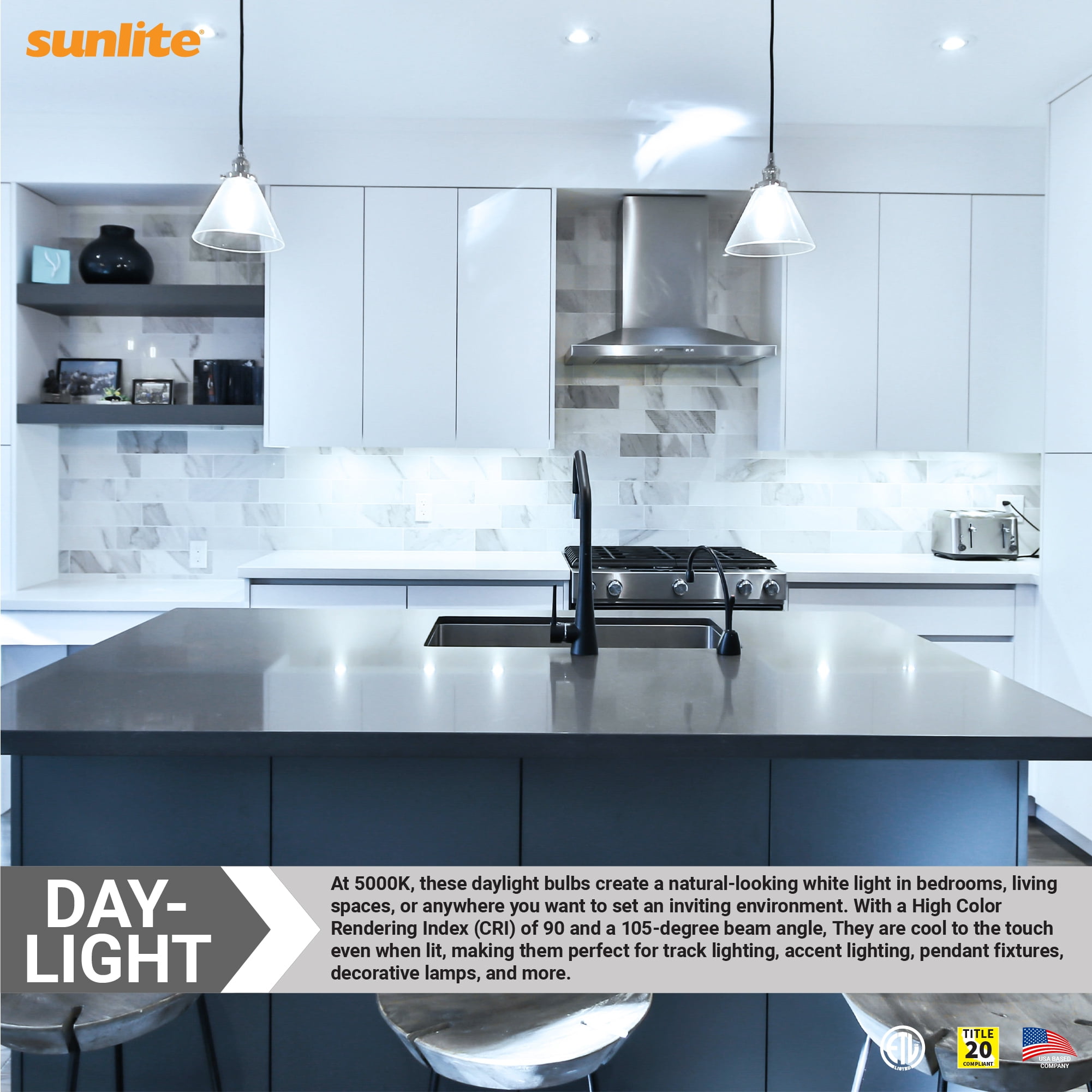 Sunlite LED BR40 Reflector Light Bulb, 12 Watts (85 Watt Equivalent), 120V, 1150 Lumens, Medium E26 Base, 90 CRI, Dimmable, Title-20 Compliant, ETL Listed, 5000K Daylight, 6 Pack