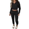 thumbnail image 2 of Sweat Suits for Women's 2 Piece Velvet Hooded Zipper Pocket Long Sleeve Hoodie Loose Leg Tight Pants Set, 2 of 6