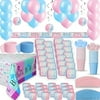 Gender Reveal Party Supplies for 48 - Two Size Plates + Cups + Napkins + Cutlery + Tablecloths + Balloons + Banner + Hanging Decorations + Streamers - Ultimate Baby Shower Supply & Decorations Set