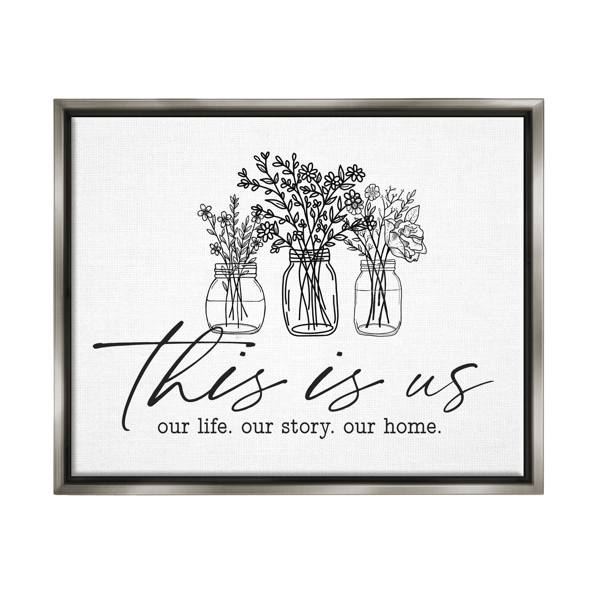 Stupell Industries This Is Us Family Cottage Florals Herbs Bouquet Graphic Art Luster Gray Floating Framed Canvas Print Wall Art, Design by Lettered and Lined