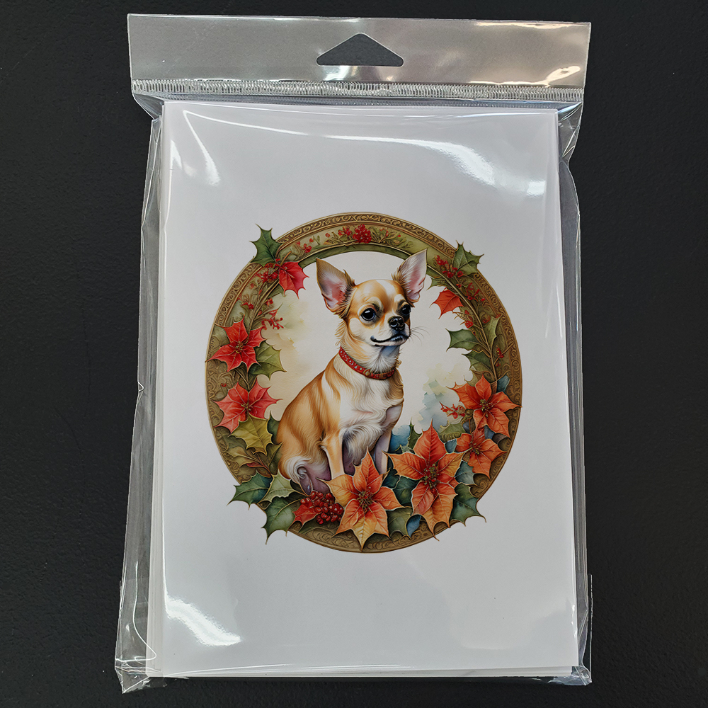 Chihuahua Christmas Flowers Greeting Cards Pack of 8 7 in x 5 in