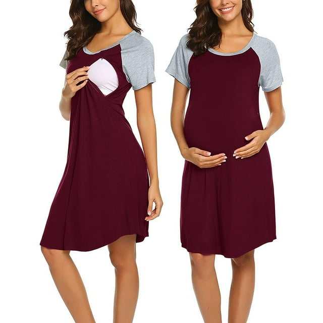 PMVFHDE Robe de Maternité Femmes Robe de Maternité Chemise de Nuit d'Allaitement Allaitement Chemise de Nuit Vêtements de Nuit Vêtements de Maternité Bordeaux,m