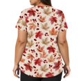 thumbnail image 5 of LNZGNM Plus Size Women's Scrub Top V neck Short Sleeve Loose Fit with Floral Leaf Print Working Uniform Blouse Working Tops,Red(L), 5 of 6