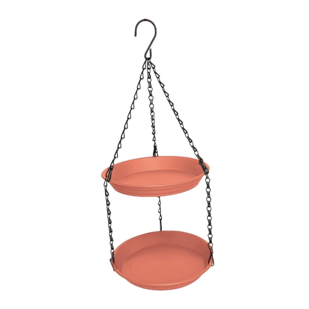 Comedero colgante para pájaros para exteriores, ideal para amantes de las aves, fácil de limpiar, para niños, con doble placa. Marrón rojo