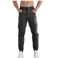 thumbnail image 3 of Pants for Men's Fashion Casual Solid Color Cargo Pockets Elastic Rope Waist Casual Cargo Pants Work Pants for Men Plus Size Black S, 3 of 5