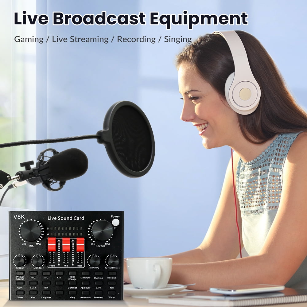 Podcast Microphone Equipment Bundle, Bm-800 Condenser Microphone with Voice Changer And V8K Sound Card,Podcast Studio Condenser Microphone,Recording Studio Equipment
