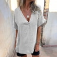 thumbnail image 2 of Lenpel Women's Cotton Linen Tops Fashion Short Sleeve Deep V Neck Side Button Loose T-Shirts Summer Casual Blouses, 2 of 4