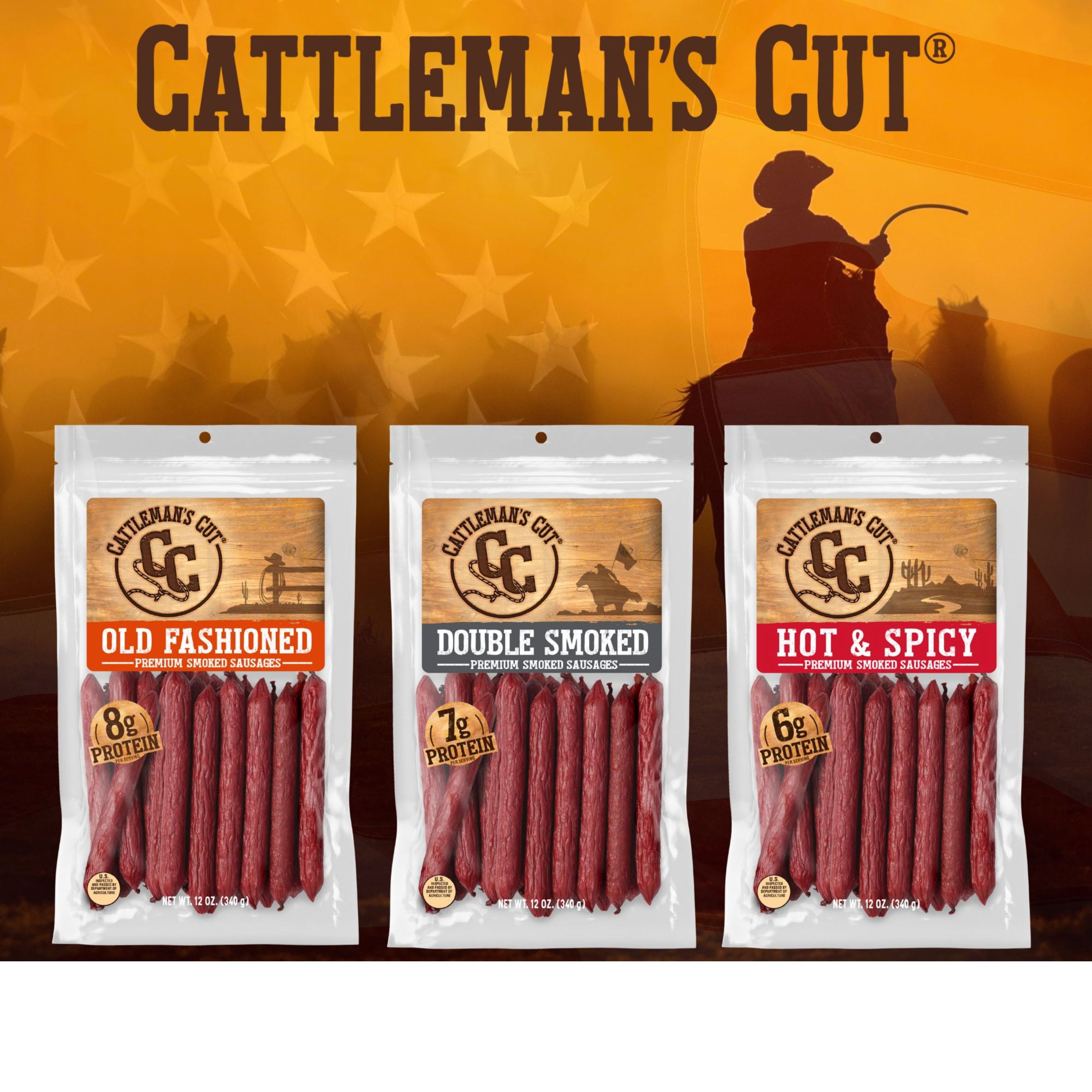 Cattleman's Cut Spicy Double Smoked Stick, Smoked Sausages, 12oz