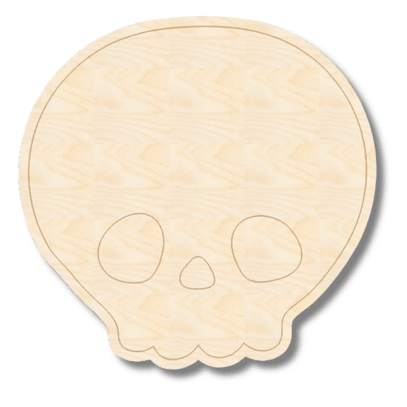 Unfinished Wood Etched Cute Skull Shape 7" / 1/8"
