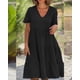 thumbnail image 4 of Vestido de verano para mujer, con escote en V, informal, holgado, de color liso, con falda grande, 4 of 6