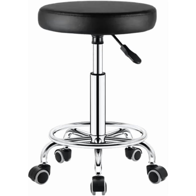 Banco Multifuncional Acojinado Taburete Multiusos con Ruedas Redondo Banco De Trabajo con Ruedas Silla Giratoria con Reposapiés De Altura Ajustable Oficina Salón SPA Tatuajes (Sencillo)