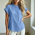 thumbnail image 5 of Neewe Women Loose Casual Short Sleeve Button Up Shirt Solid Color Blouse Round Neck Basic Collared Daily Top, 5 of 5