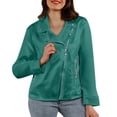thumbnail image 2 of Casual Jacket for Women Fall Faux Suede Long Sleeve Slim Fit Zip Up Collared Cropped Jacket with Pockets Outerwear, 2 of 5