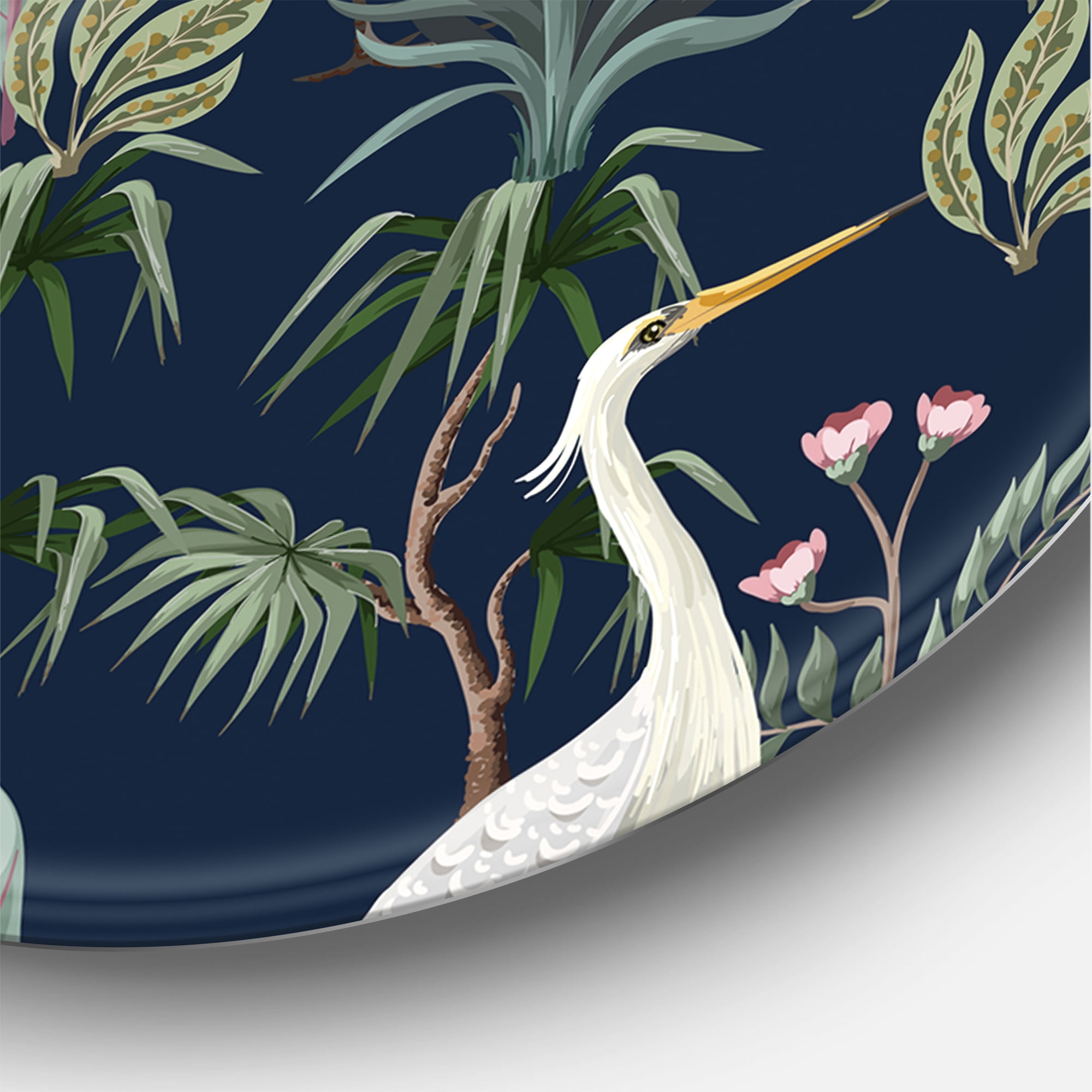 Designart 'Chinoiserie With Peonies and Birds VII' Traditional Circle Metal Wall Art 11x11 - Disc of 11