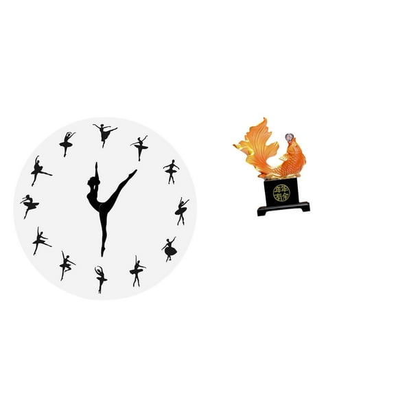 Reloj de pared,Reloj de pared con bailarina,reloj decorativo colgante.,Relojes de pared silenciosos Reloj decorativo de tiempo silencioso,Escultura de pez,Escultura de pez,decoración del