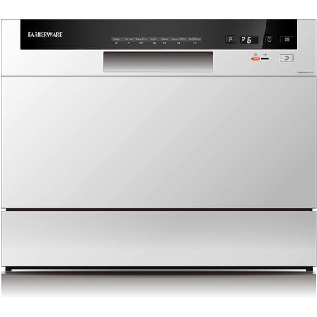Farberware Professional FCD06ABBWHA Compact Portable Countertop Dishwasher with 6 Place Settings and Silverware Basket LED Display Energy Star White