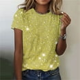 thumbnail image 2 of Puntoco Short Sleeve Women Tops Clearance 2025,Women'S Sequin Tops Sparkly Shirt Glitter Short Sleeve Tee Round Neck Velvet Tunic Party Disco Clubwear Blouse Yellow 10(XL), 2 of 4