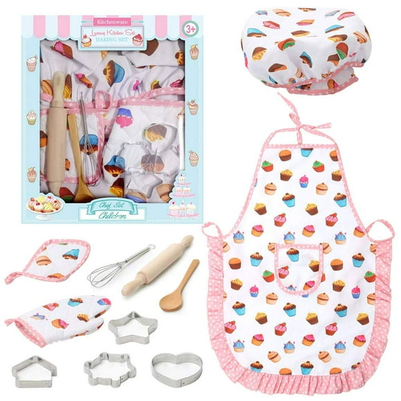 Juego de disfraces de chef con 3 nutrias para niños, delantales, herramientas para hornear, 11 unida