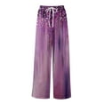 thumbnail image 4 of Mlqidk Palazzo Pants for Women Lounge Loose Fit High Waisted Pants Elastic Drawstring Wide-Leg Palazzo Pants Summer Bohemian Floral Print Trouser with Pockets Dark Purple L, 4 of 5