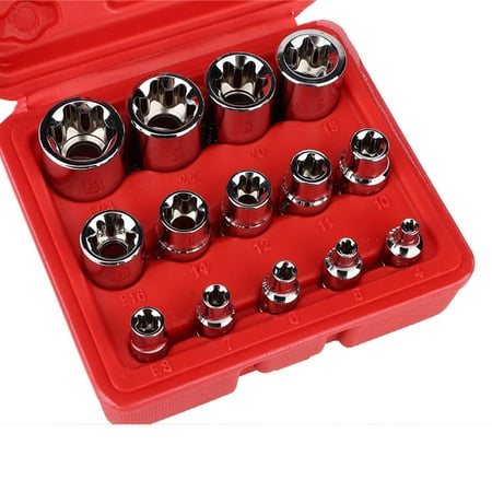 

Kritne 14Pcs E-Type Torx Star Bit Socket Set E4-E24 1/4 3/8 1/2 Drive Repair Tool Kit