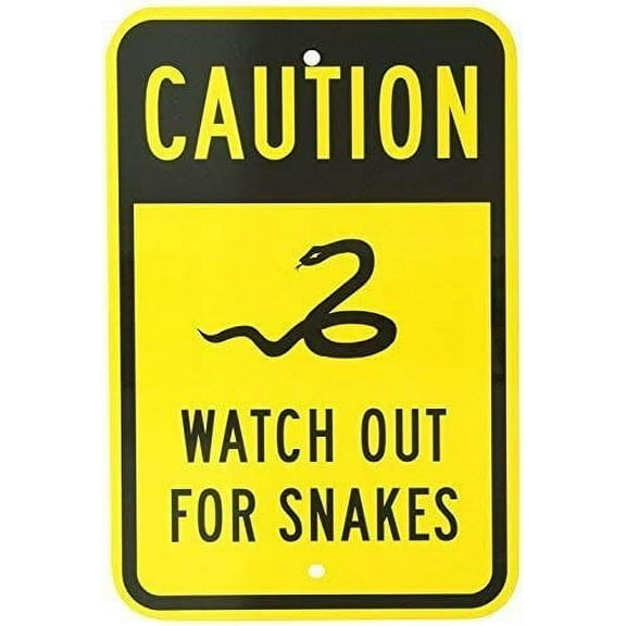 Warning Caution Metal Sign Aluminum Sign, Legend Watch Out for Snakes with Graphic, 8" X 12" inch, Black on Yellow