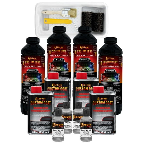 Custom Coat Bright Silver 1 Gallon Urethane Roll-On, Brush-On or Spray-On Truck Bed Liner Kit with Roller and Brush Applicator Kit