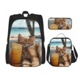 thumbnail image 1 of Wukai Relaxing Cat With Orange Juice for Backpack Combination Three-piece Set, Pocket Backpack Messenger Lunch Bag Pencil Case Set, Suitable for School, Office, Unisex, 1 of 7