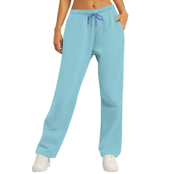 Knosfe Women’s Fleece Lined Sweatpants Baggy Wide Straight Leg Pants Blue S