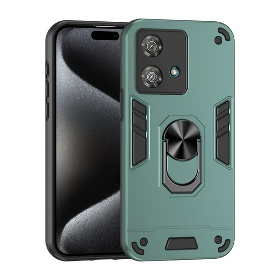 Designed for Motorola Edge 40 Neo Case, Military Grade Protective Phone Case Rugged Hard PC   Soft TPU Cover with Enhanced Metal Ring Kickstand [Support Magnet Mount], Darkgreen
