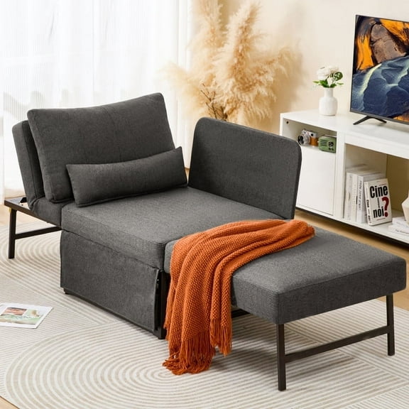 zzw 5-in-1 Convertible Sleeper Sofa Chair, Adjustable Linen Folding Ottoman Bed, Assembly-Free for Apartment Living Room