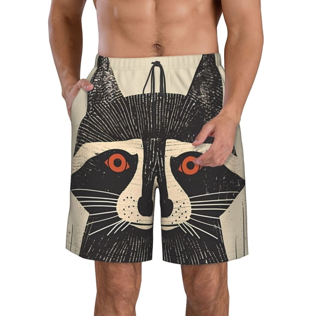 Fotbe Retro Raccoon Graphic Print Trajes de Baño Estampados para Hombre, Shorts de Verano de Secado Rápido, Ropa de Playa, Bañadores-Large