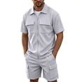 thumbnail image 2 of MHOSTAFH Mens Summer 2 Piece Set Short Sleeve Full Zipper Jacket & Shorts with Pockets Spring Outfits Outdoor Work Hiking Clothes Set, 2 of 6