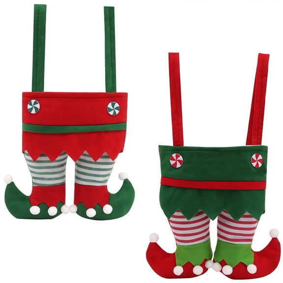 Christmas Candy Bags, 2 PcsSanta Pants Elf Boots Treat Bags, Xmas Goodies Bag, Christmas Gift Bags for Christmas Party Favor