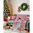 thumbnail image 2 of Pink Christmas Snowman Flannel Blanket for Bed,Travel and Camping, Xmas Balls Pine Tree Snowflake Winter Super Soft Cozy Blanket for All Seasons 60" x 80", 2 of 6