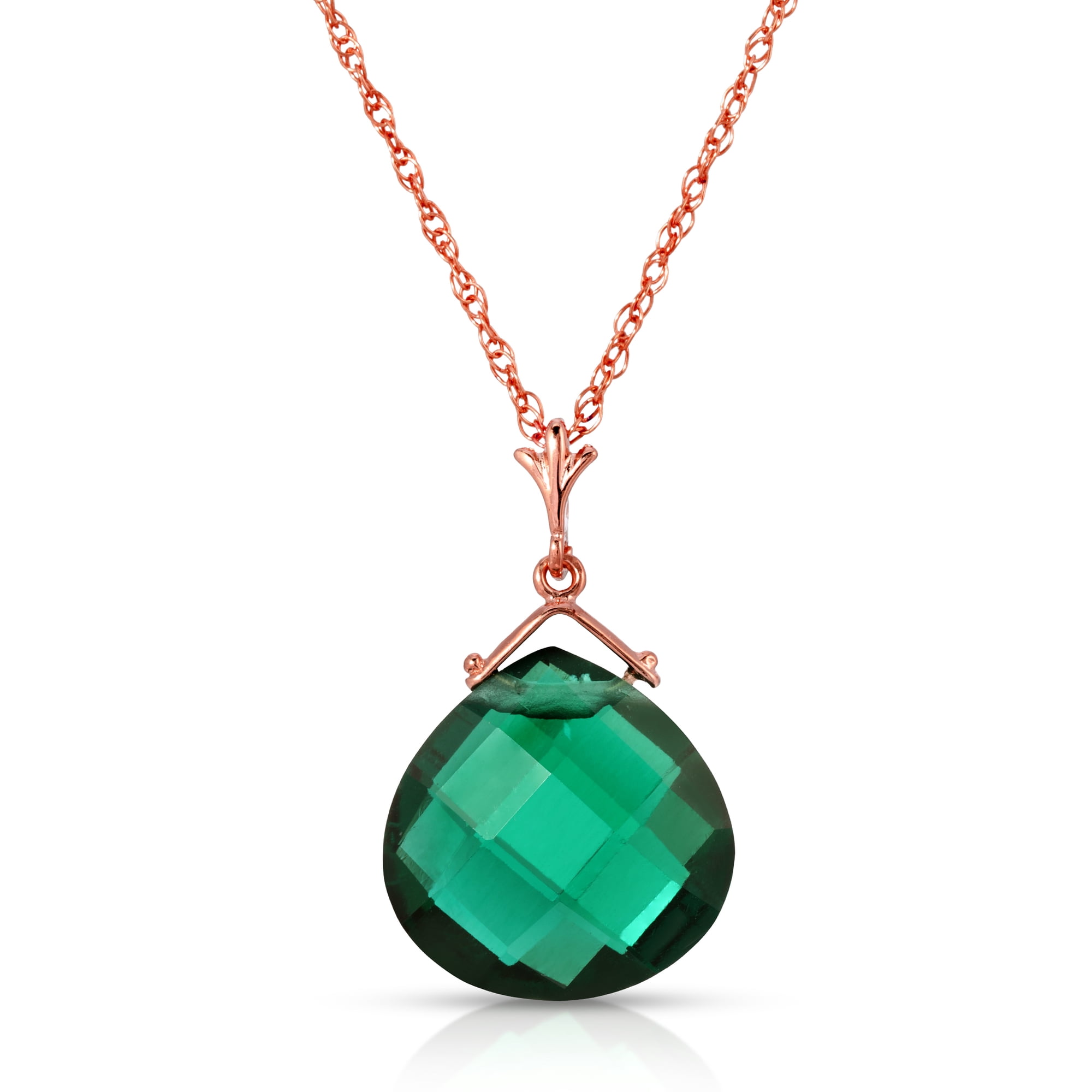 Galaxy Gold 14K Solid Gold Natural Emerald Briolette Necklace for Women - Rose Gold Fine Jewelry