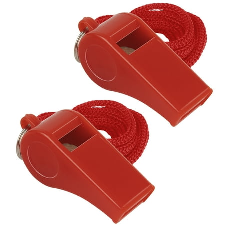 Toptie 2 Pcs Plastic Sports Whistles with Lanyard Loud Crisp Sound Whistle for Coaches Referees-Red