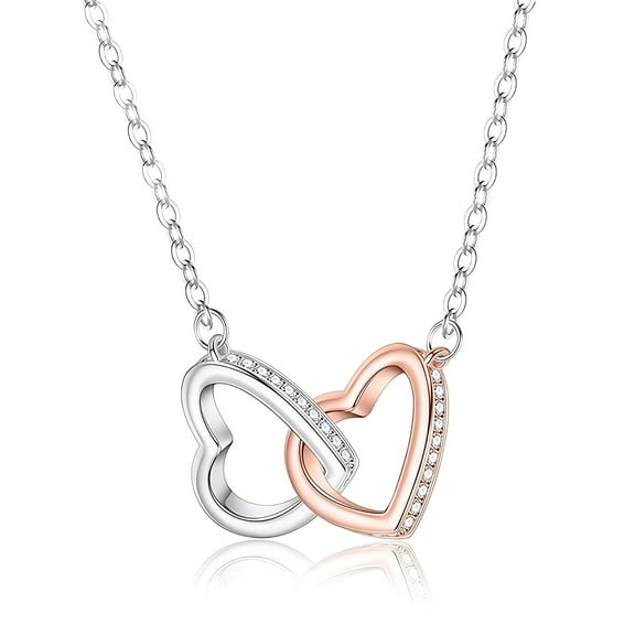 Double Heart Pendant Necklace - Romantic Silver Chain for Women & Teens