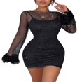 thumbnail image 2 of Filet de Pêche Mini-Robe pour Femmes Manches Longues Manches Longues Mesh Brillant Couvrir Clubwear, 2 of 6