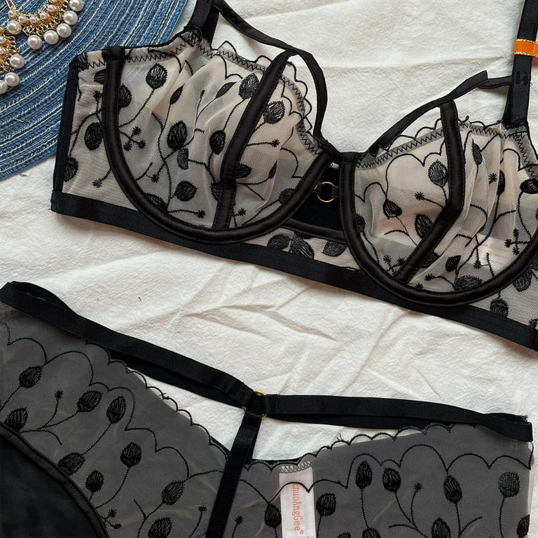 Ultra-Thin Hollow out Gathering Custom Bra and Panties Set Lace