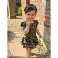 thumbnail image 6 of Baby Girl Summer Outfits Ribbed Knit Round Neck Short Sleeve Romper Camouflage Print Shorts Headband 3Pcs Clothes Set, 6 of 9