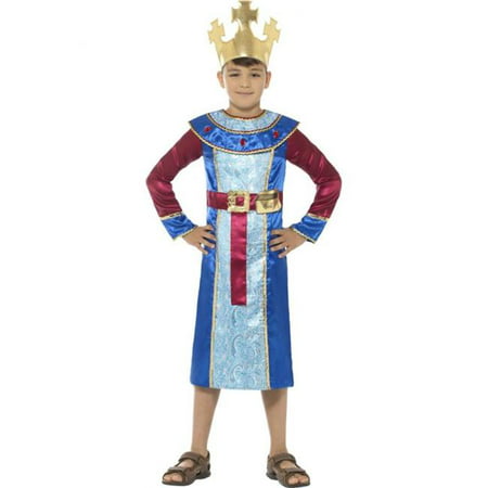 Smiffys 48205L Blue King Melchior Costume with Robe, Attached Gold Bar & Crown -