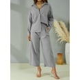 thumbnail image 2 of Liacowi Women Tops Pants Suit Plus Size Long Sleeve Buttons Lapel Shirt Long Pants Linen Sets for Women 2 Piece S-5XL, 2 of 9