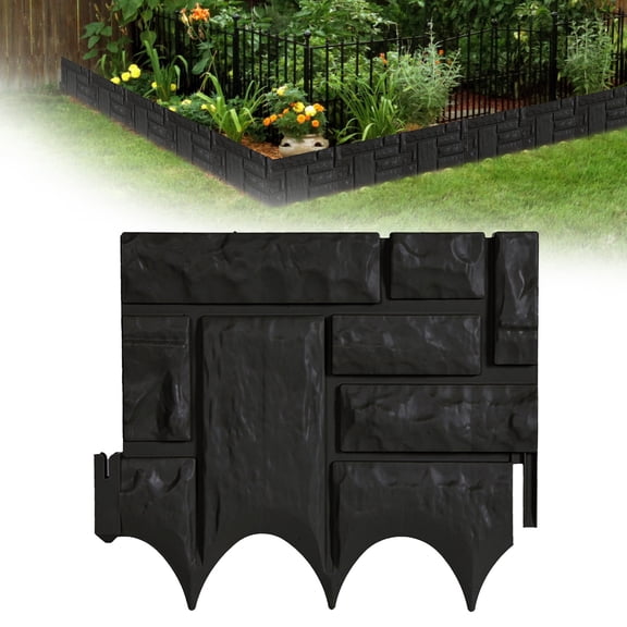 1 Pc Garden Edging, Faux Stone Edging for Landscaping, Plastic Landscape Edging Border for Flowerbeds, DIY Landscape,Lawn & Flower Bed, Black