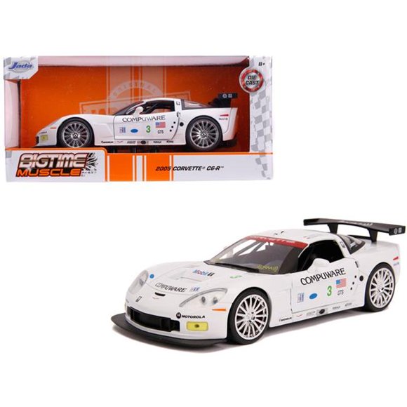 Jada 31651 2005 Chevrolet Corvette C6-R No3 Olivier Beretta - Oliver Gavin Compuware White Bigtime Muscle 1 by 24 Diecast Model Car