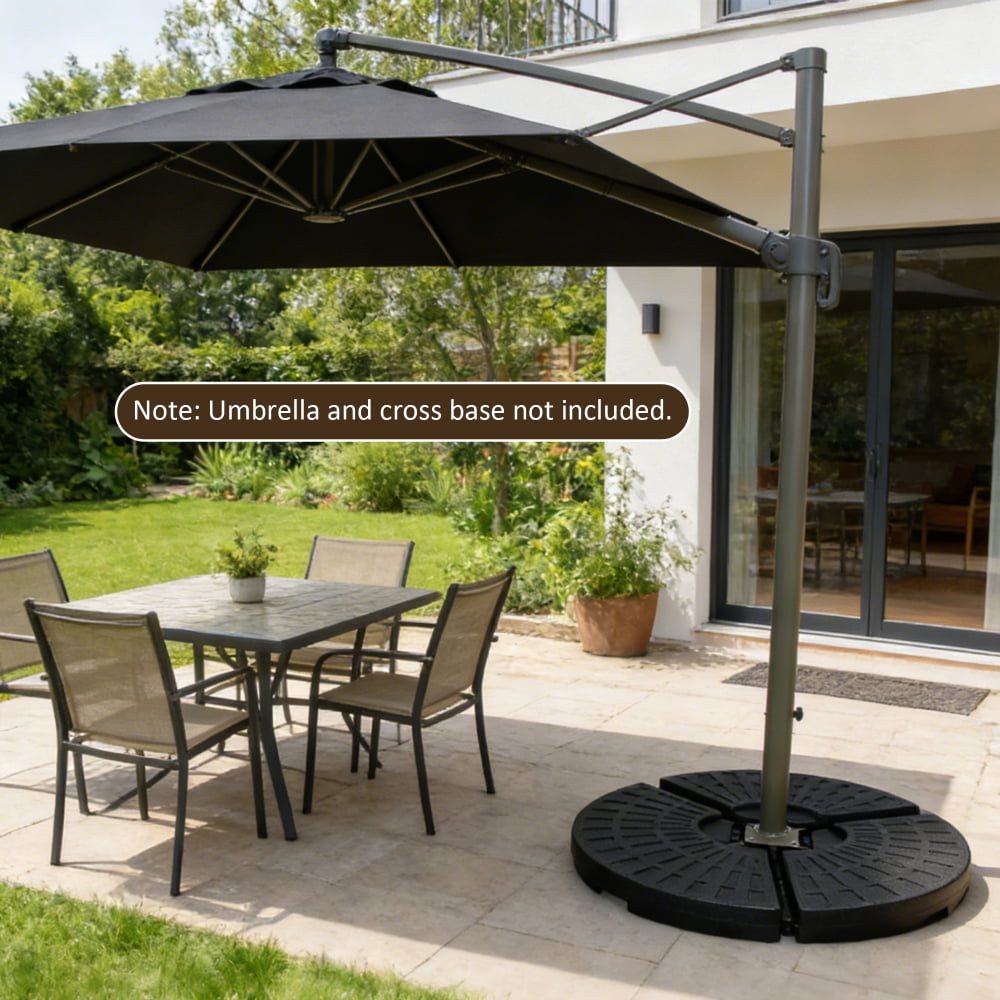 Heavy-Duty Offset Patio Umbrella Stand 4-Piece HDPE Base Refillable with Water Sand Up to 220 lbs Stackable Weatherproof Umbrella Weight for Backyard Pool Lawn