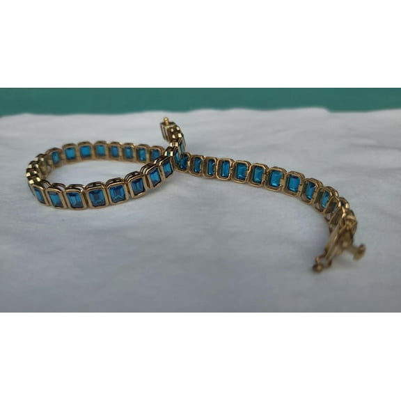 925 Silver Lab London Blue Topaz Ocatgon Bezel Tennis Bracelet,Gold Plated Lab Topaz Bracelet Bracelet,Lab Gemstone Bracelet,Bracelet gift