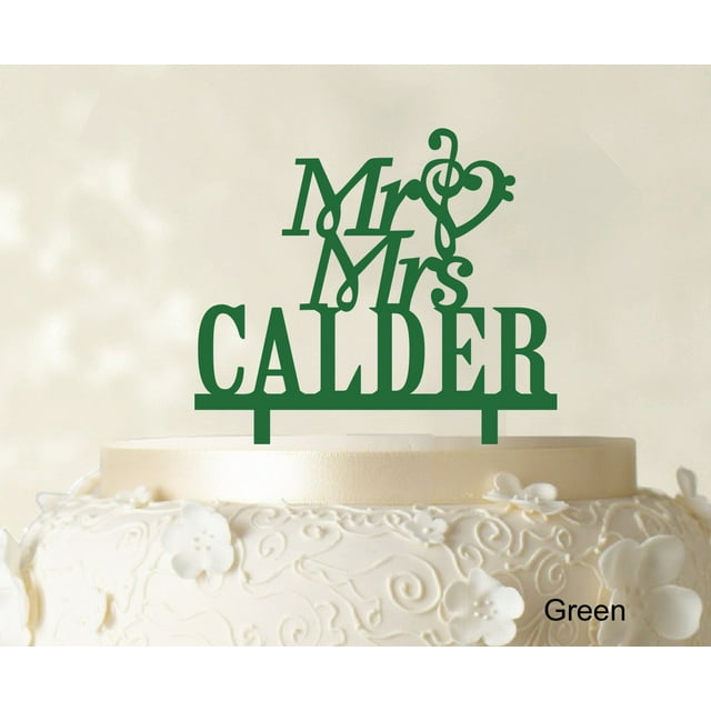 Mr & Mrs Wedding Cake Topper Personalized Green Cake Topper Color Option Available 5-7 Inches Wide