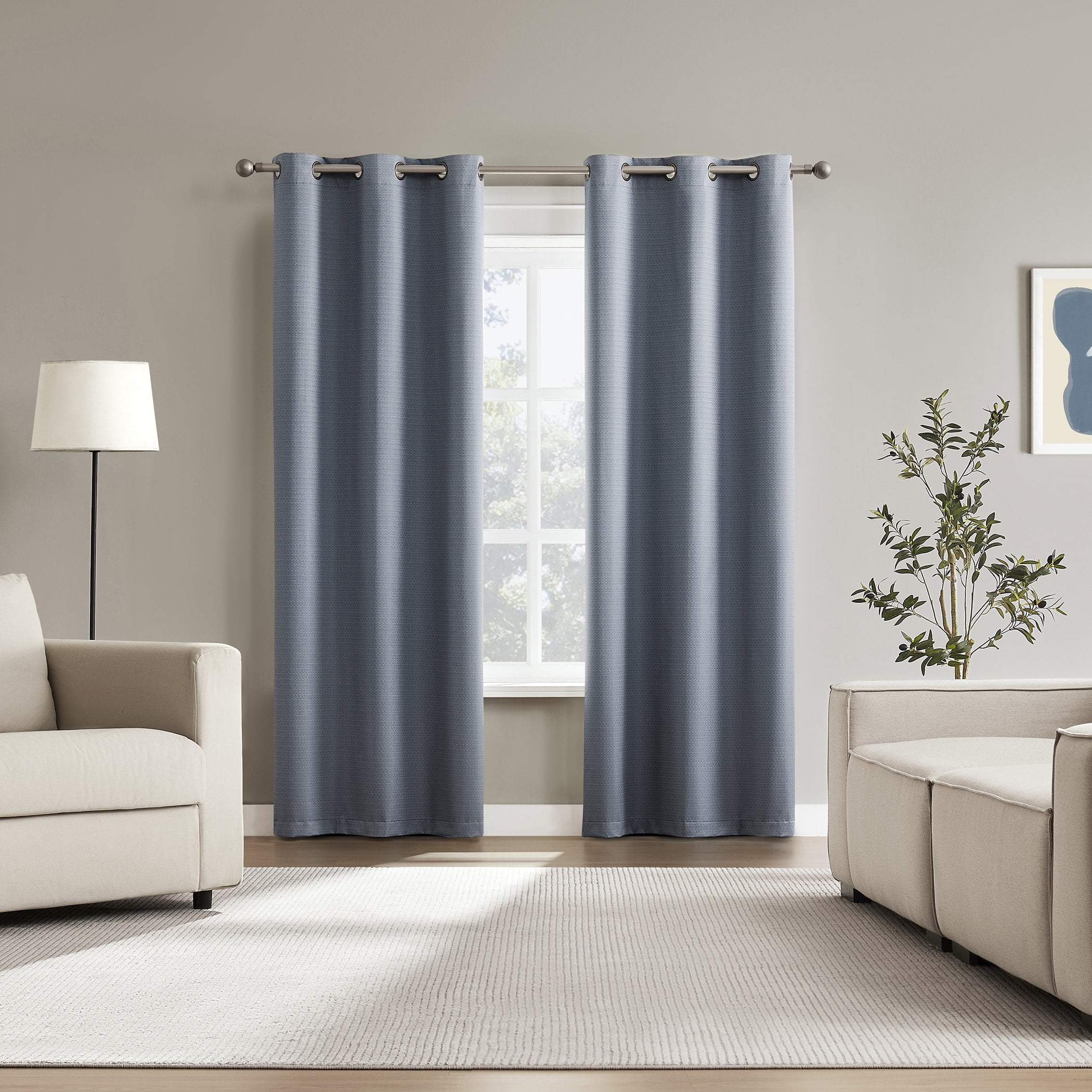 Sun Zero Bryant 2-Piece Textured Thermal Insulated 100% Blackout  Grommet Top Curtain Panel, Denim Blue, 37”W x 108"L