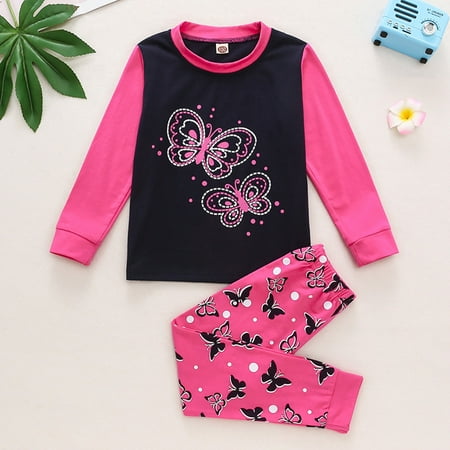 

Baby Kids Girls Long Sleeve Butterfly Printed Top And Pants Pajamas Set Outfit