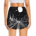 thumbnail image 3 of Picia Futuristic Moonlit Cityscape Pattern Women's 2 in 1 Athletic Running Shorts High Waisted Workout Casual Gym Sweat Shorts with Comfy Liner Zipper Pockets-Large, 3 of 9